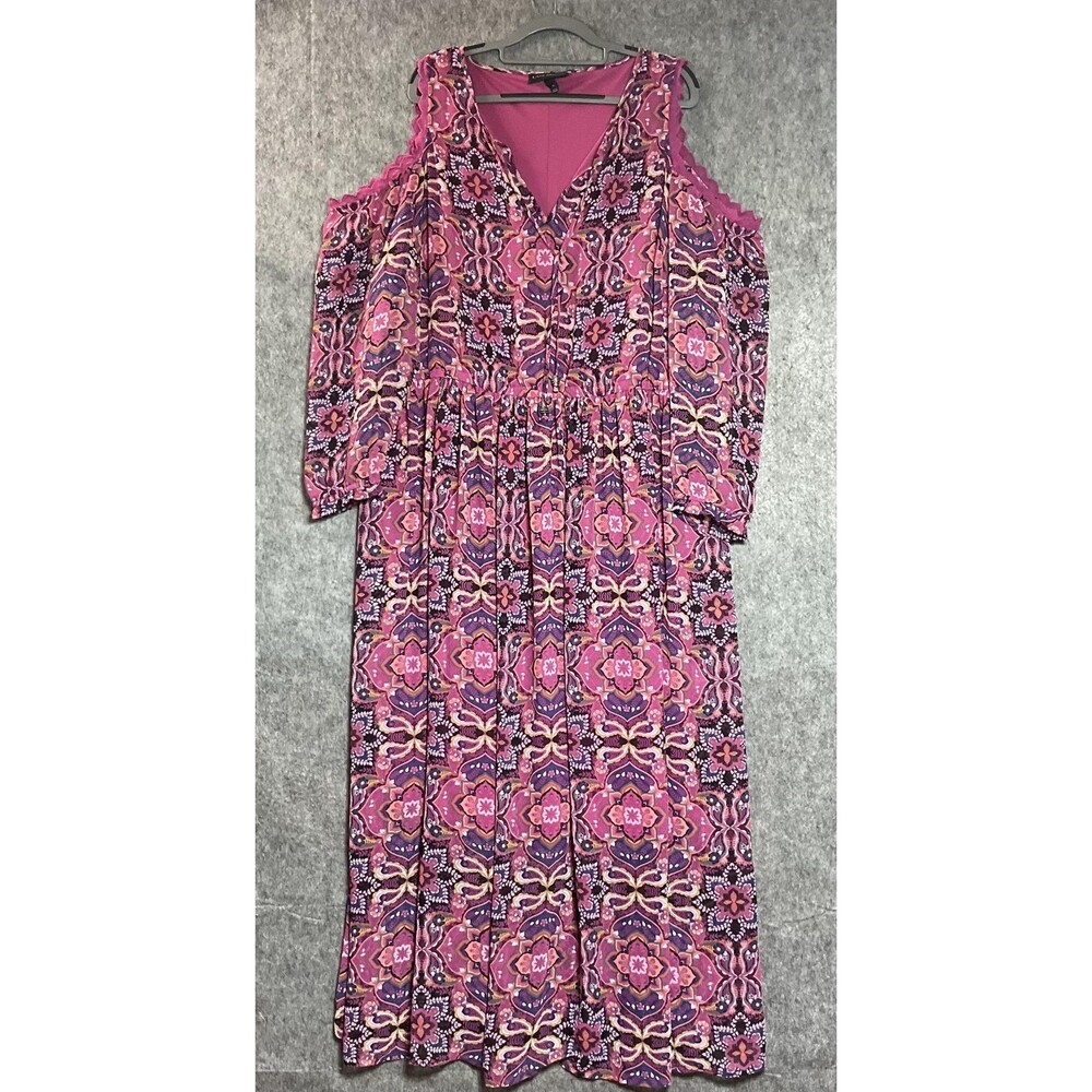 Lane Bryant Dress Womens Plus 20 Pink Floral Blouson Maxi Cold Shoulder Packable